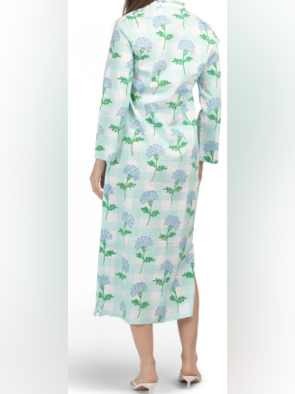 Sail to Sable Light Blue Floral Linen Caftan Dress - Picture 3 of 7